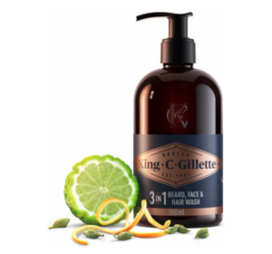 King C. Gillette Beard Shampoo & Face Wash, 350 ml, with Coconut Water, Argan Oil & Avocado Oil, Helps Beard Growth